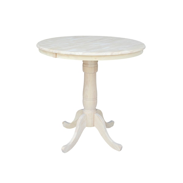 International Concepts Round 36 in Rd Top Pedestal Table, 12 in Leaf, 34.9 inH, Adjustable Height, Unfinished, 36 in W, Wood K-36RXT-6B - main